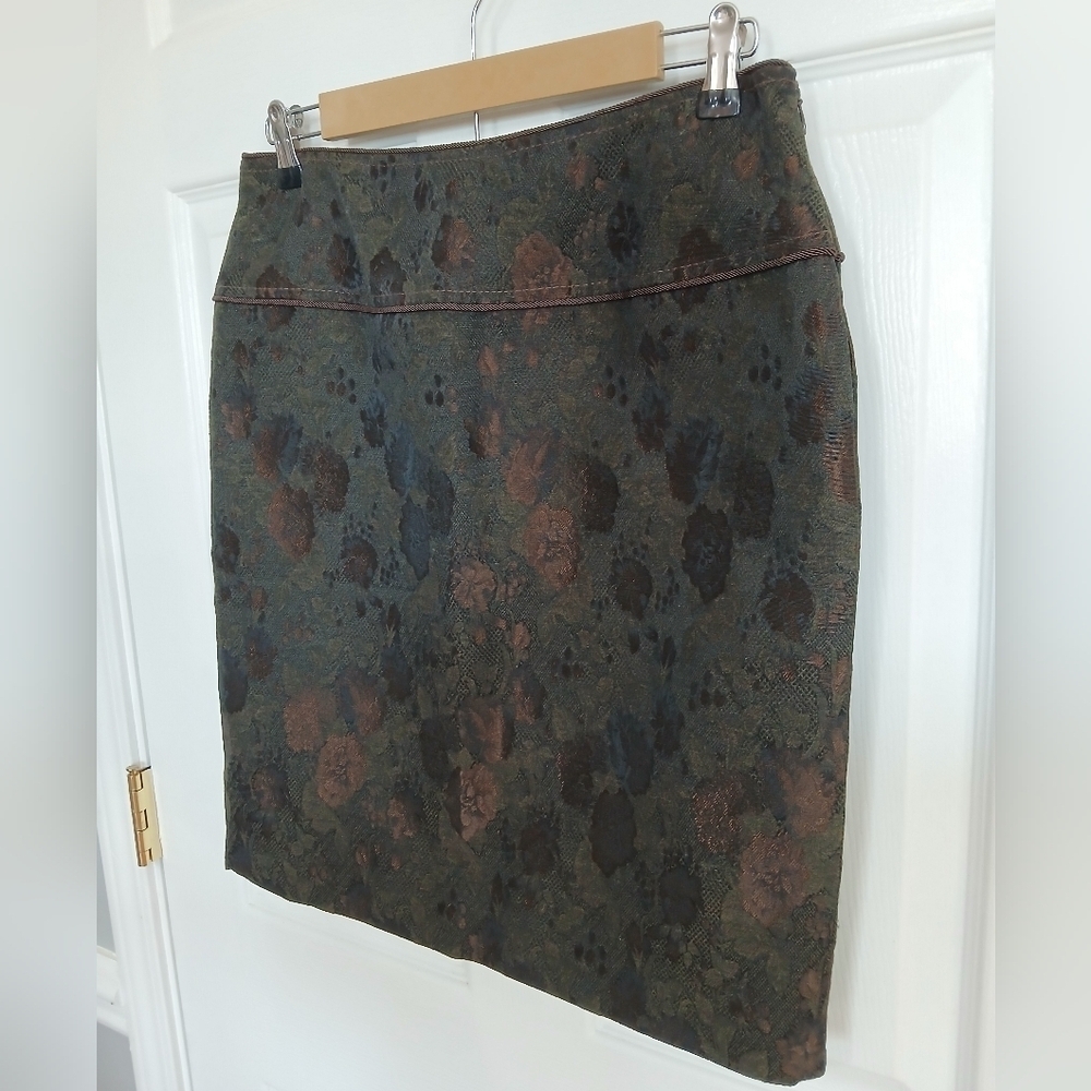 Badgley Mischka Dark Floral Pencil Skirt Quiet Luxury Old Money Career Vintage